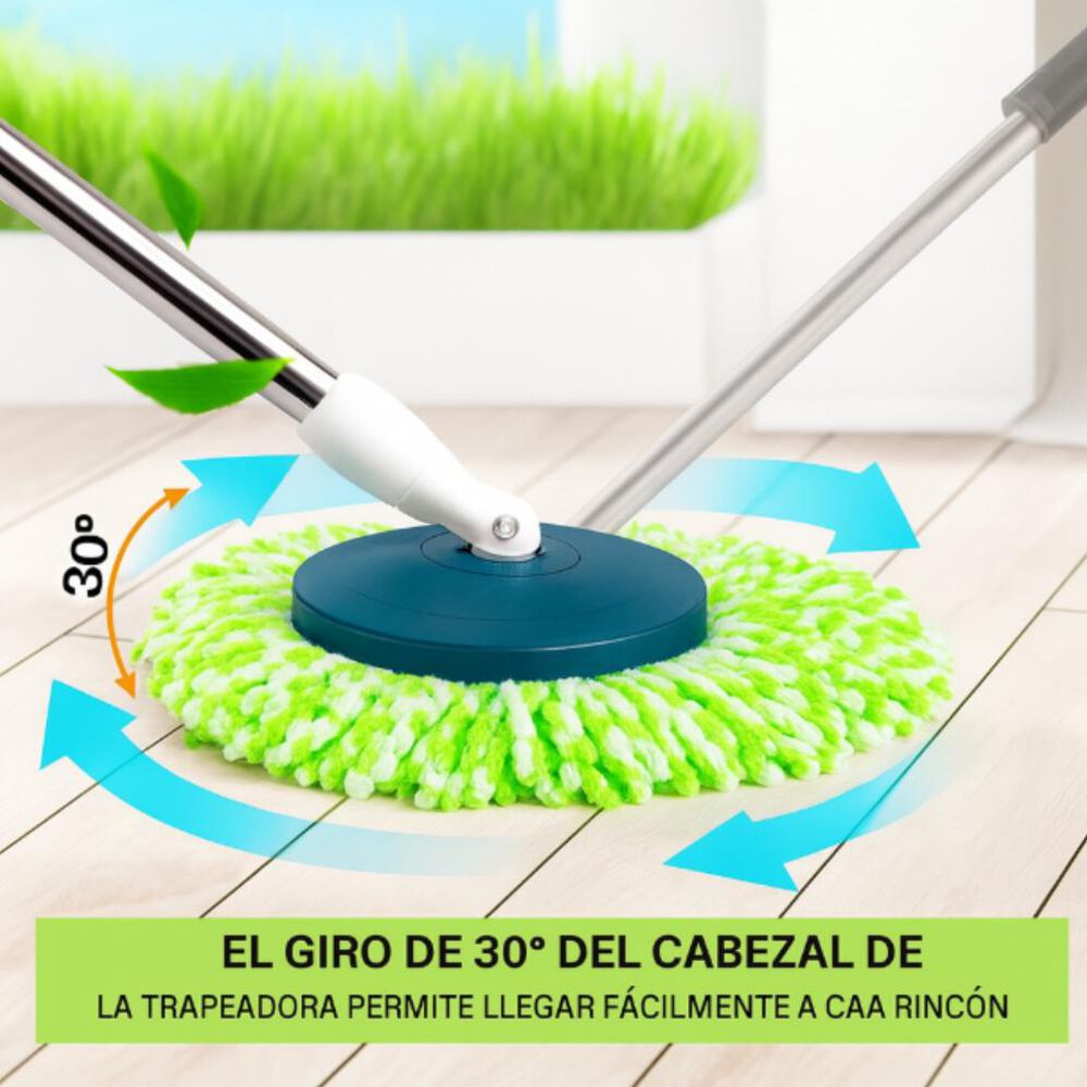 2 Mopas Giratoria 360° Trapeador Canasto Metálico Con Paños image number 3.0