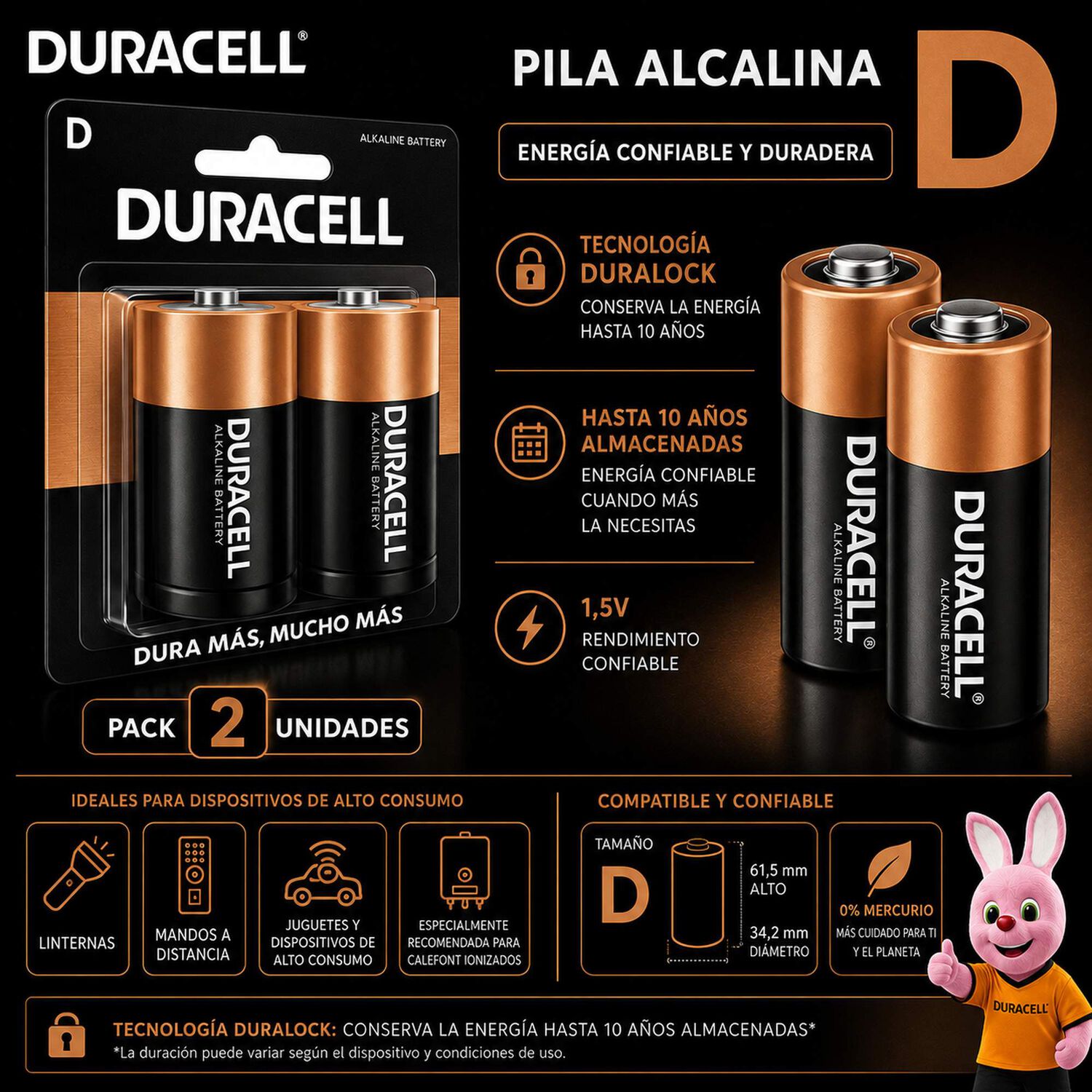Pila Duracell D Alcalina Extra Duraci&oacute;n image number 3.0