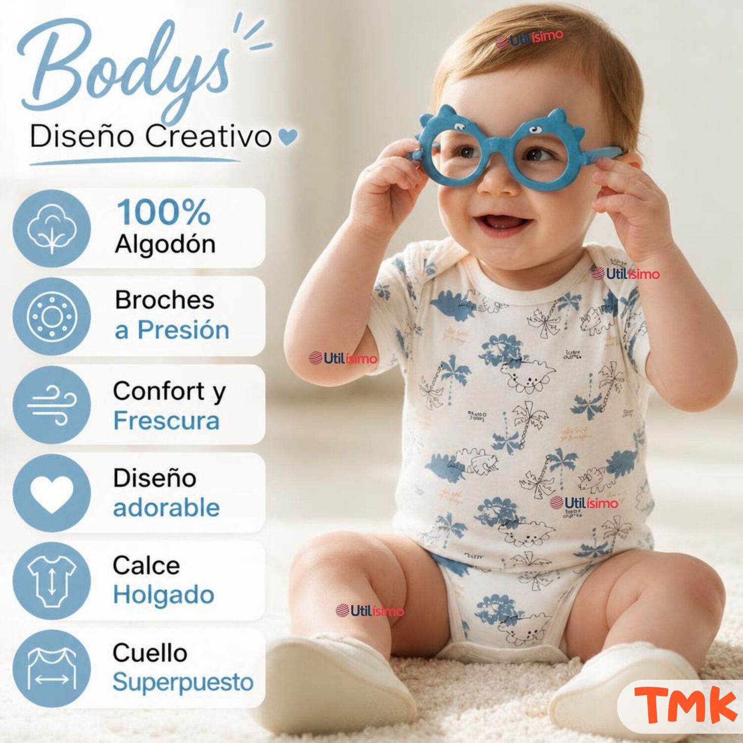 Pack 5 Bodys Manga Corta 100% Algod&oacute;n Tedmimak Ni&ntilde;o Blue Jungle image number 3.0