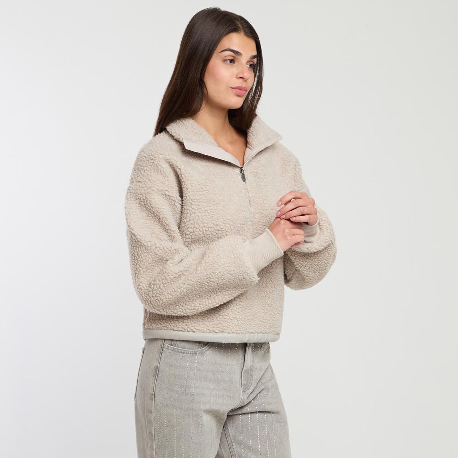 Chaqueta Micropolar Aplicaci&oacute;n Ecocuero Cuello Alto Mujer Rolly Go image number 2.0