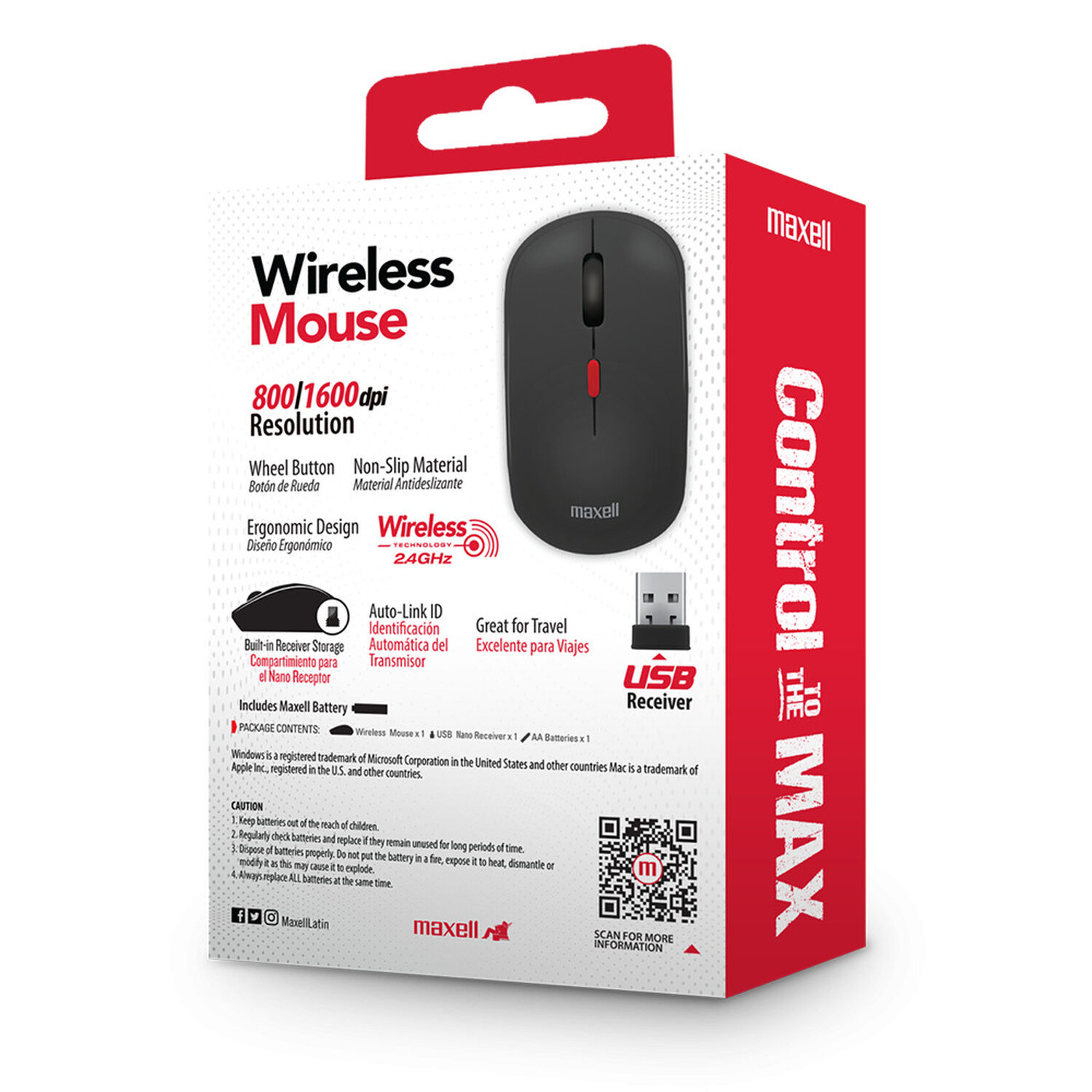 Mouse Inal&aacute;mbrico Maxell 1200 Dpi Mowl-100 Negro image number 3.0