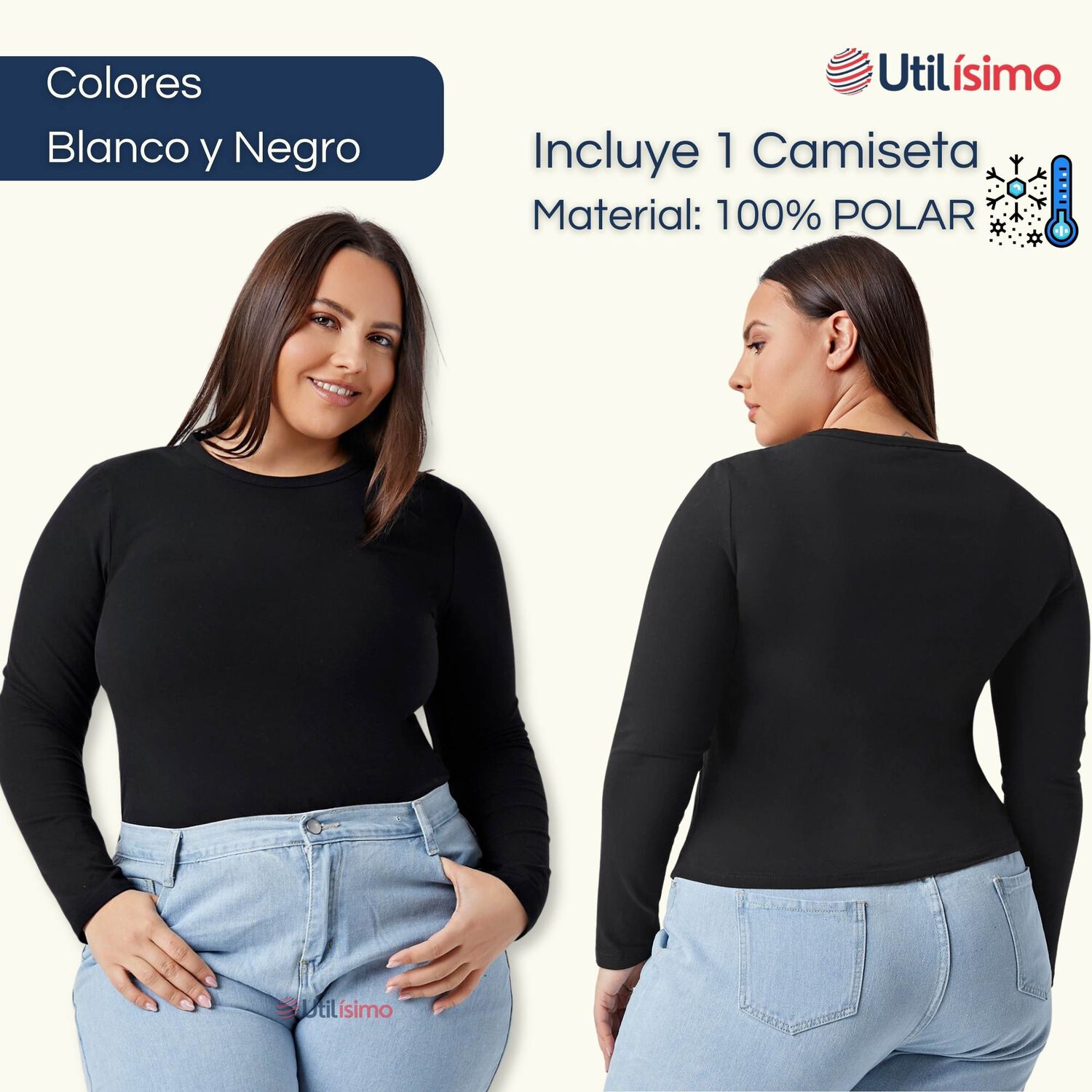 Camiseta Mujer Manga Larga Primera Capa Polar Blanco Y Negro image number 1.0