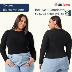 Camiseta Mujer Manga Larga Primera Capa Polar Blanco Y Negro