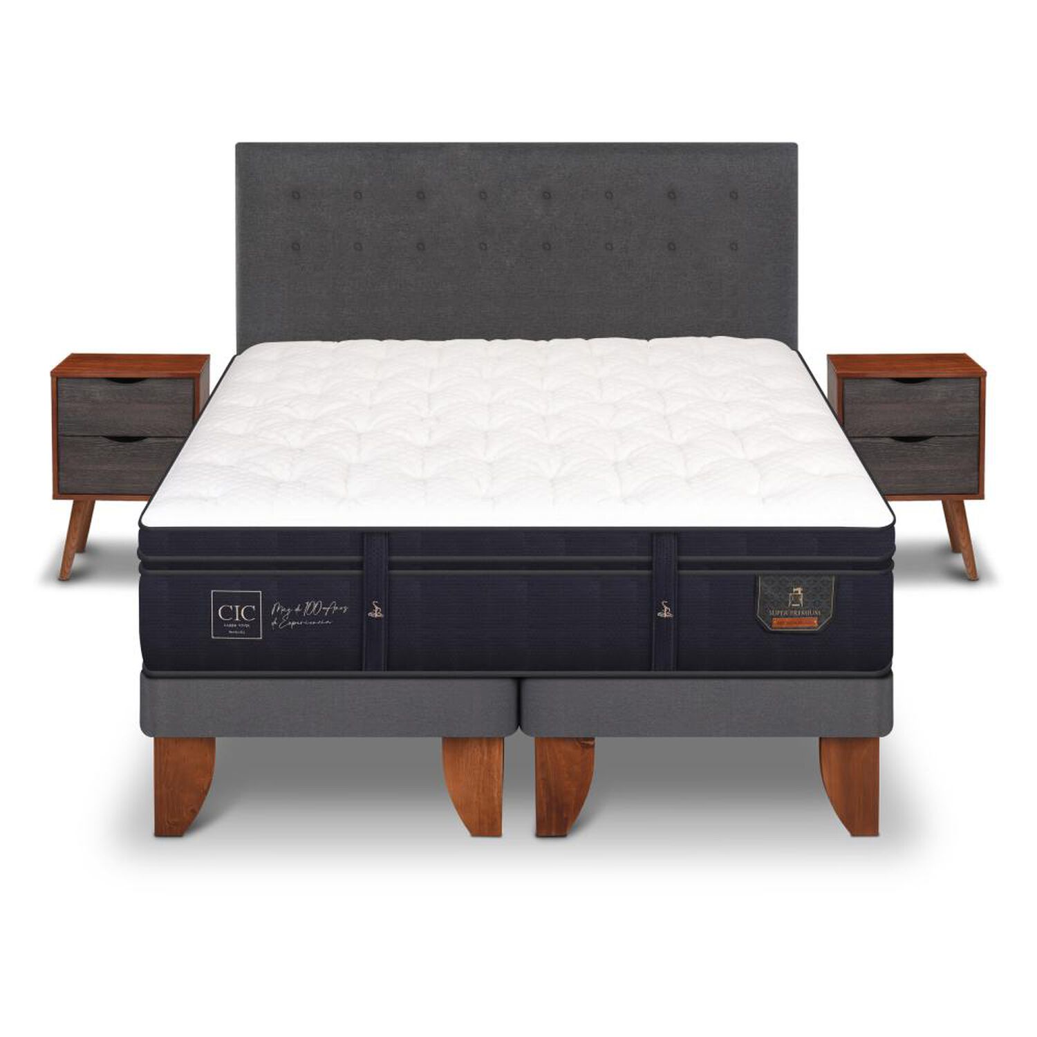 Cama Europea Cic Super Premium / King / Base Dividida + Set De Maderas image number 0.0