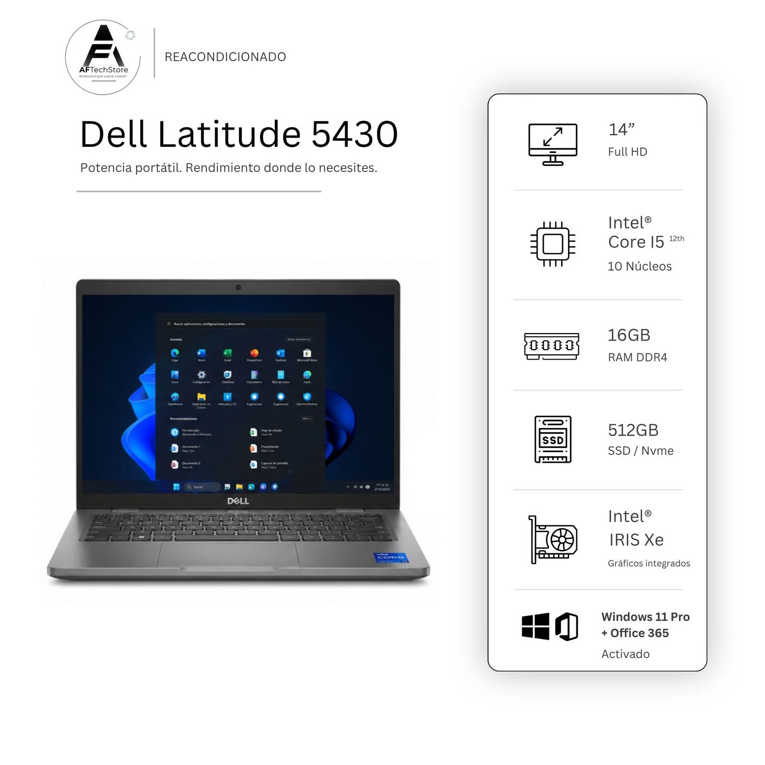 Notebook Dell 5430 I5 12th 16gb 512gb - Win11 Office - Reacondicionado Profesional