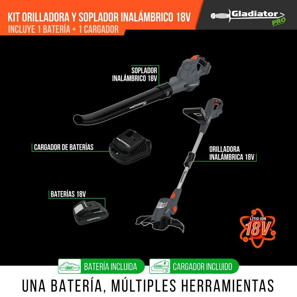 Kit Orilladora Y Soplador Inalambrica 18v 1bat Gladiator image number 1.0
