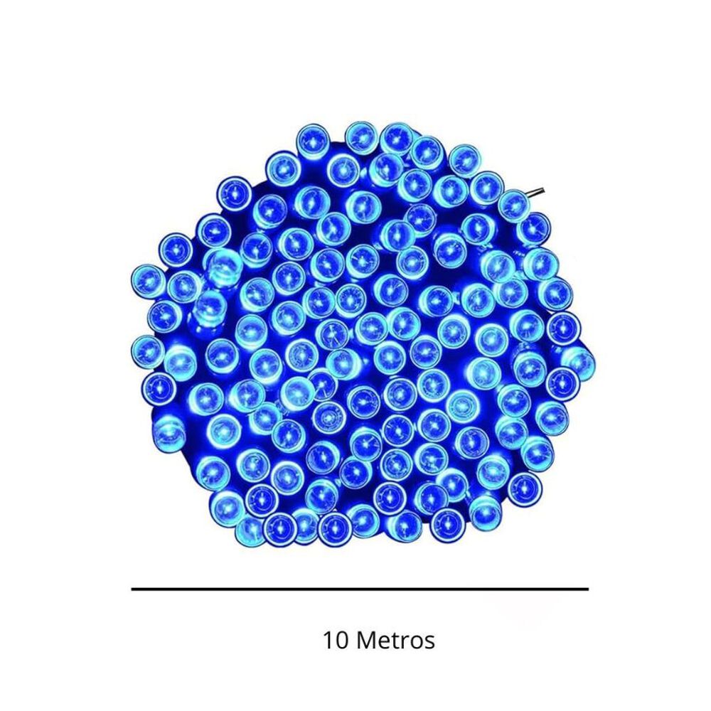 Luces De Exteriores 100 Led Azules Con Panel Solar 10 Metros image number 1.0