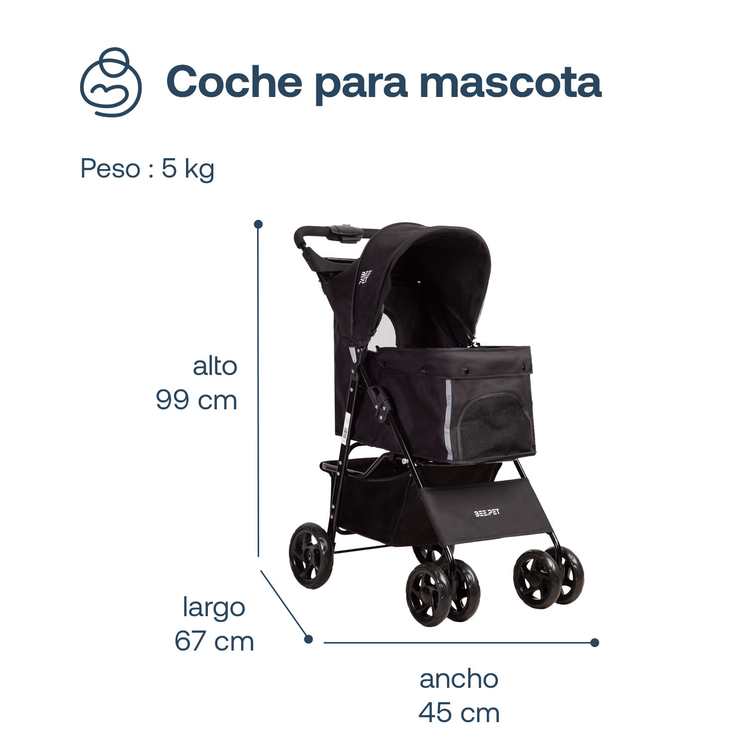 Coche Mascota Plegable Pro Perro Gato Negro Beepet Bebesit image number 5.0