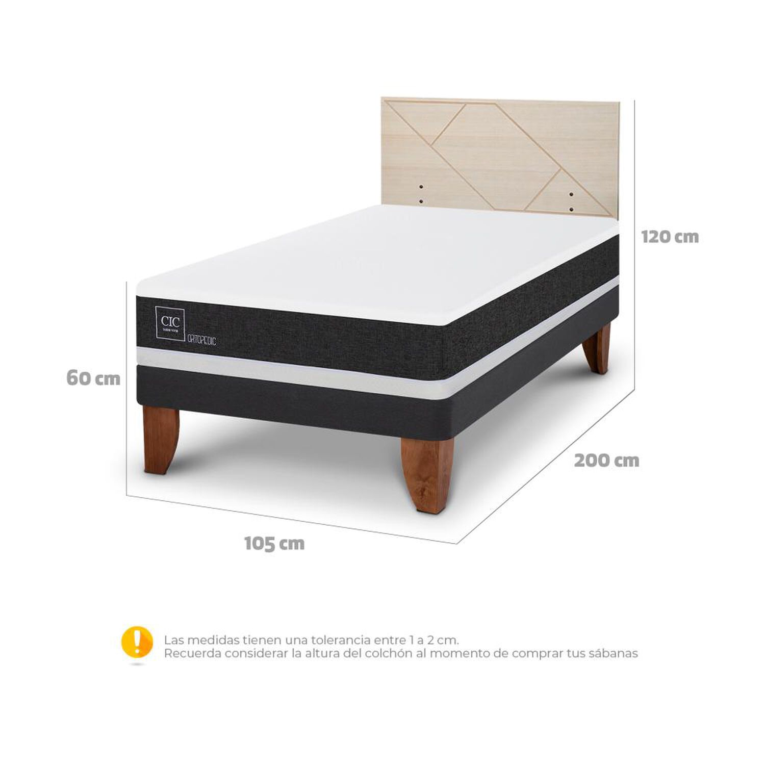 Cama Europea Cic Ortopedic / 1.5 Plazas / Base Normal + Respaldo image number 4.0