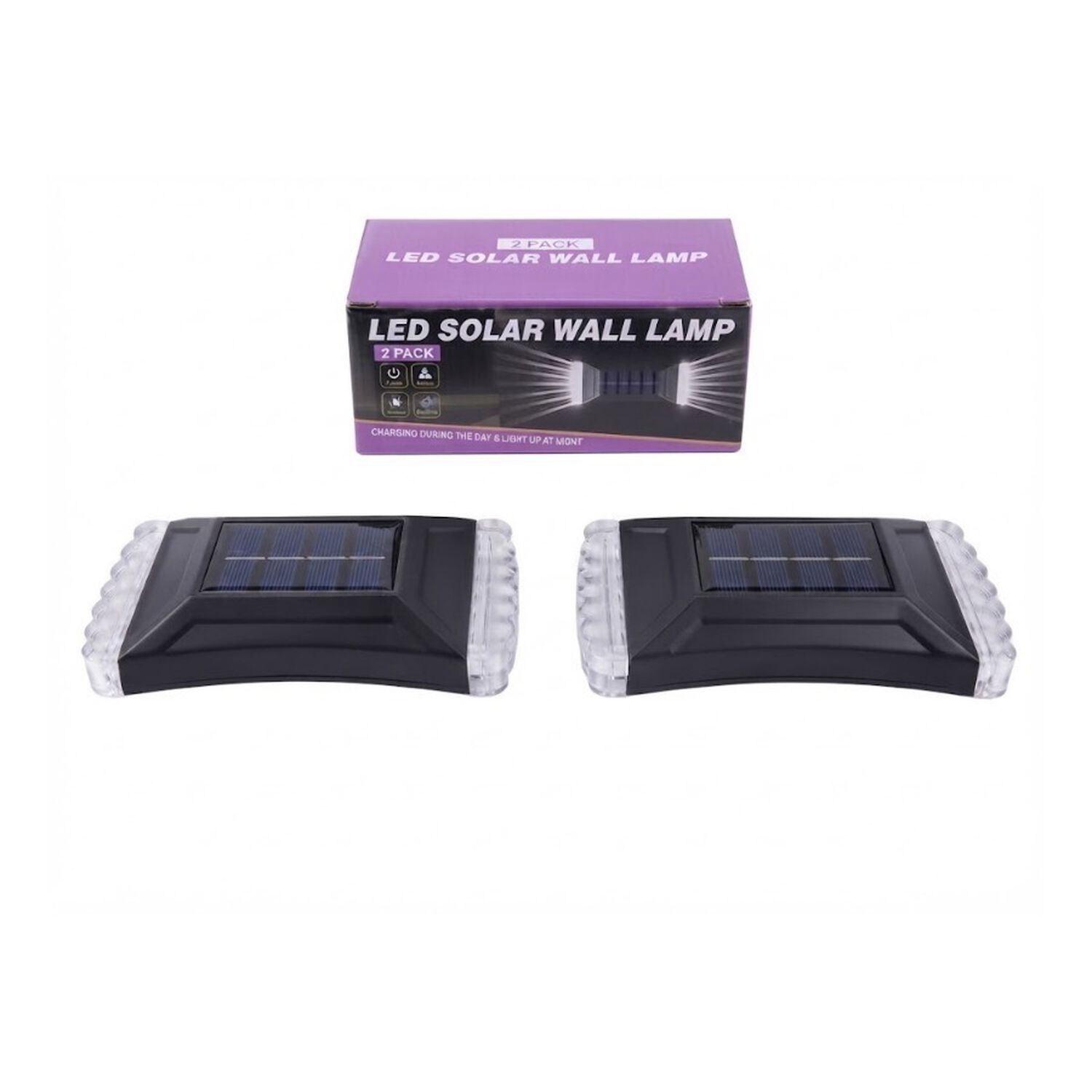 Pack 2 Apliques Solares Led De Pared Exterior Impermeable Jard&iacute;n Negro image number 0.0