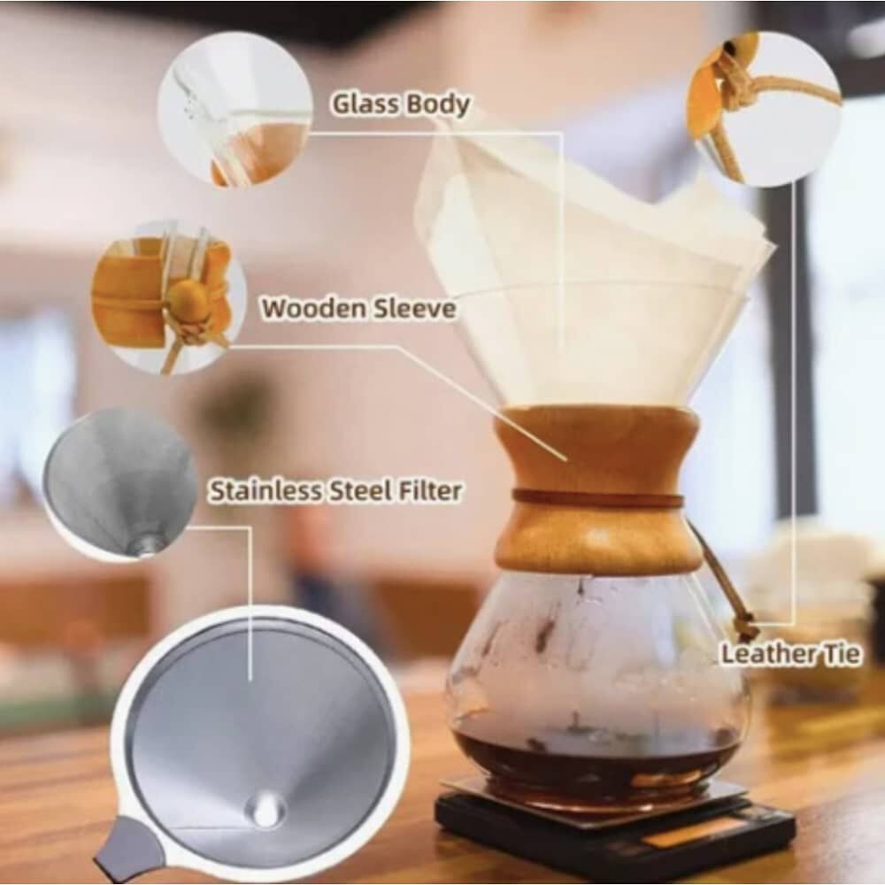 Cafetera Chemex Madera Con Filtro De Acero Inoxidable 400 Ml image number 2.0