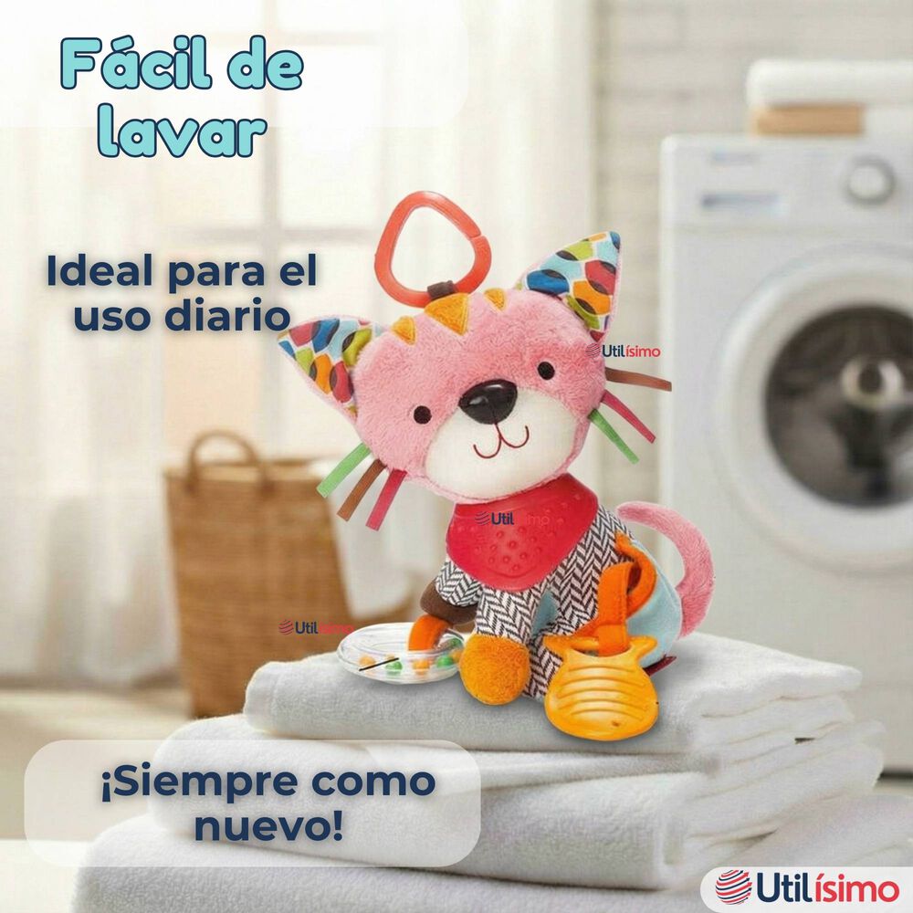 Juguete Peluche Animales Sensorial Con Mordedor Y Sonajero Dise&ntilde;o Gatico Ni&ntilde;a Y Ni&ntilde;o image number 9.0