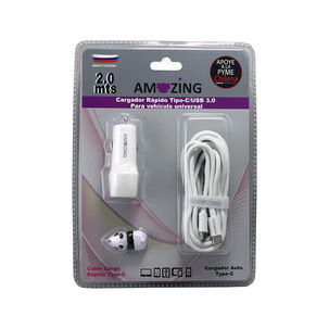 Cargador Rápido Para Vehículo Tipo-c/usb 3.0 + Cable De Carga Rápida Tipo C A Tipo C