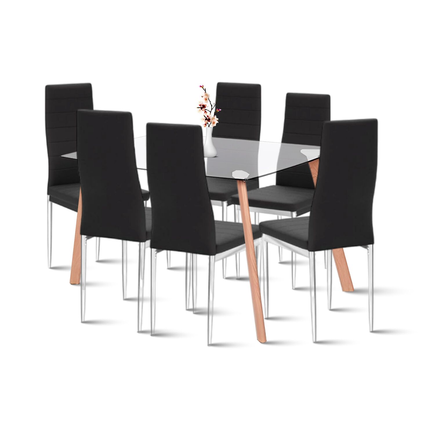 Comedor Mesa De Vidrio Rectangular 140x90cm + 6 Sillas Dining Liana Acolchadas - Negras image number 0.0