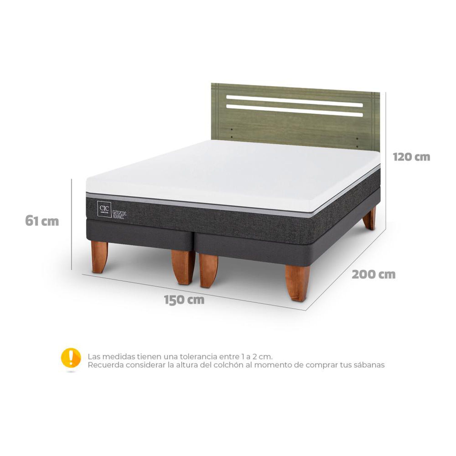 Cama Europea Cic Ortopedic Advance / 2 Plazas / Base Dividida + Respaldo image number 6.0