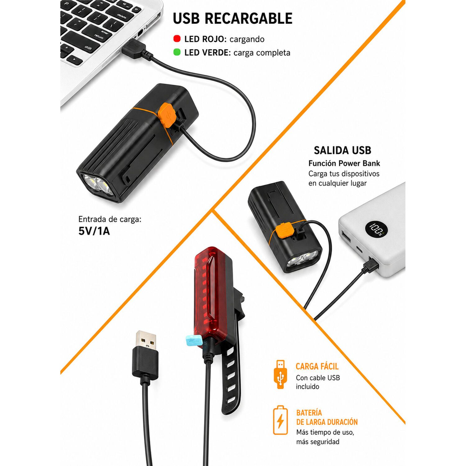 Luces Recargables Para Bicicleta Delantera Y Trasera Premium image number 4.0