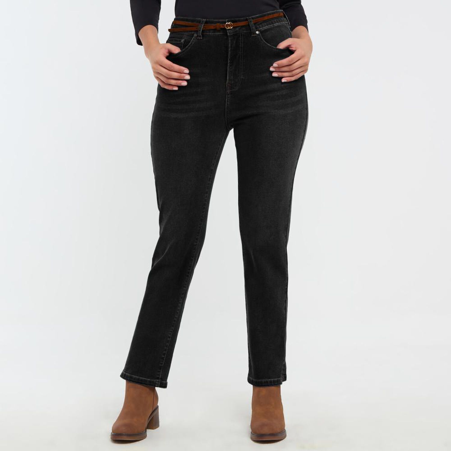 Jeans Lavado Con Cintur&oacute;n Tiro Medio Skinny Mujer Sexy Large image number 0.0