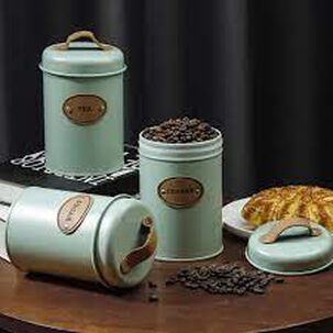 Set De 3 Canister De Cocina - Dise&ntilde;o Verde Agua