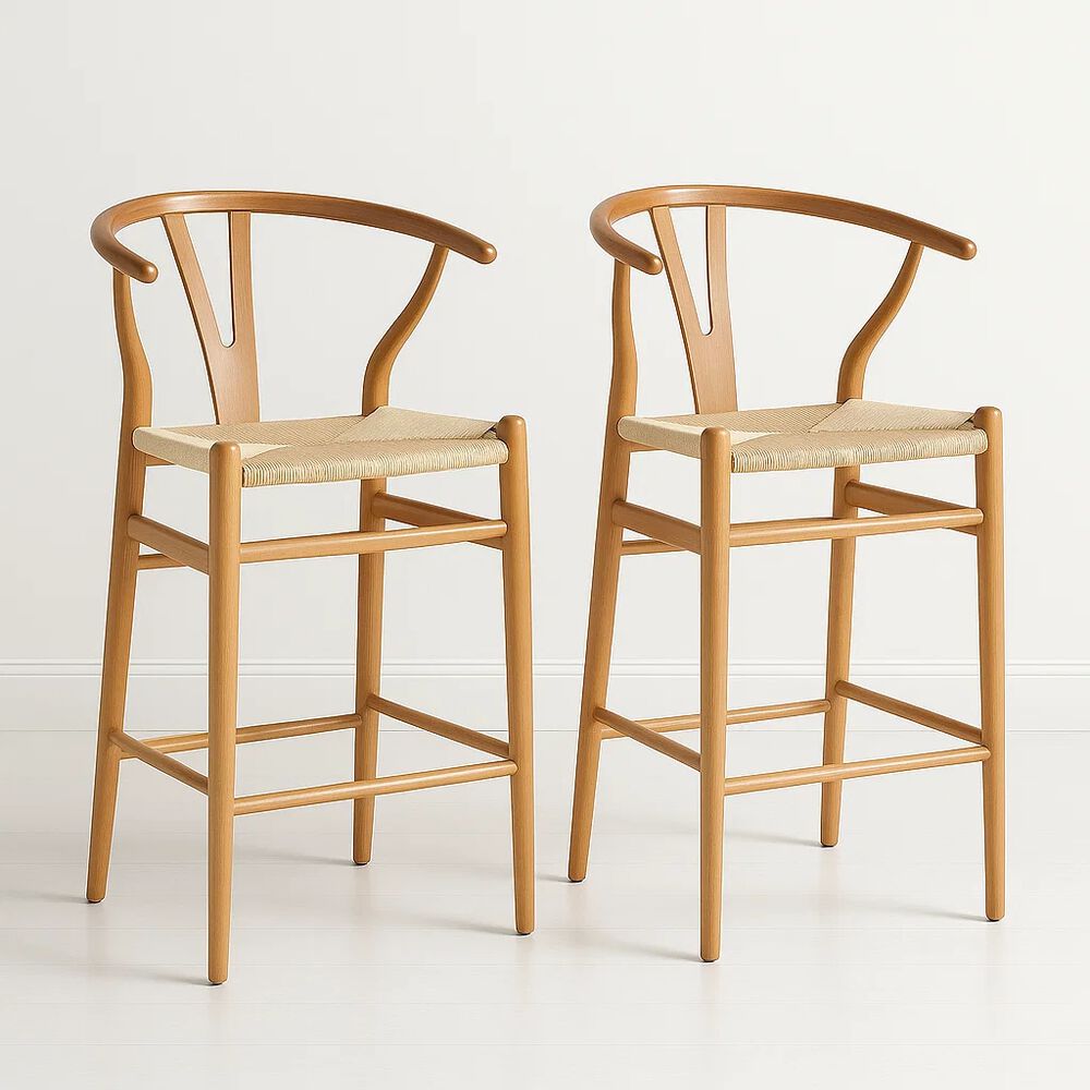Pack De 2 Taburetes Wishbone Madera Y Hilo De Cuerda - Natural image number 0.0