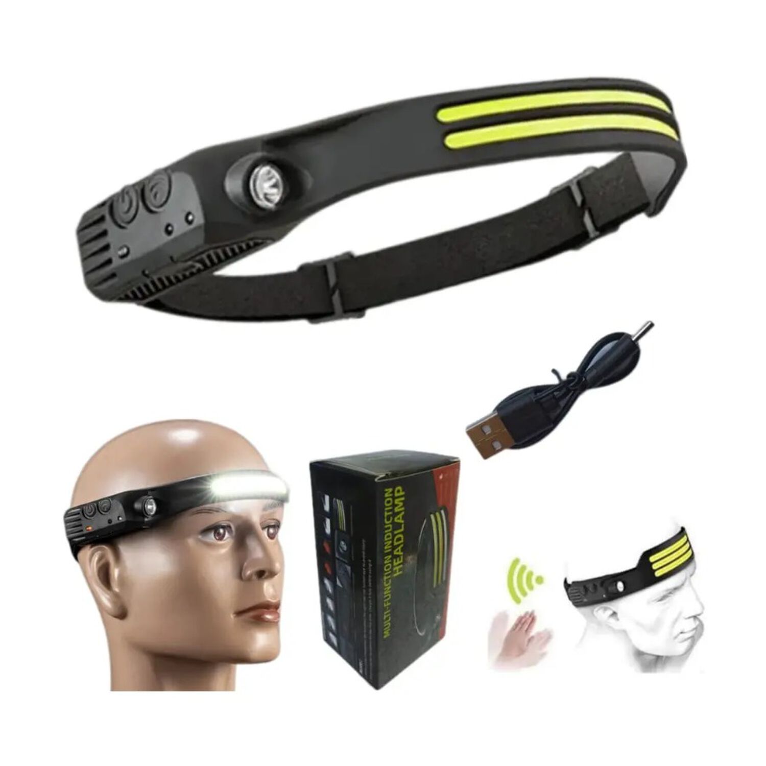 Linterna Frontal Led Recargable Usb Con Sensor De Movimiento Camping 350lm image number 2.0