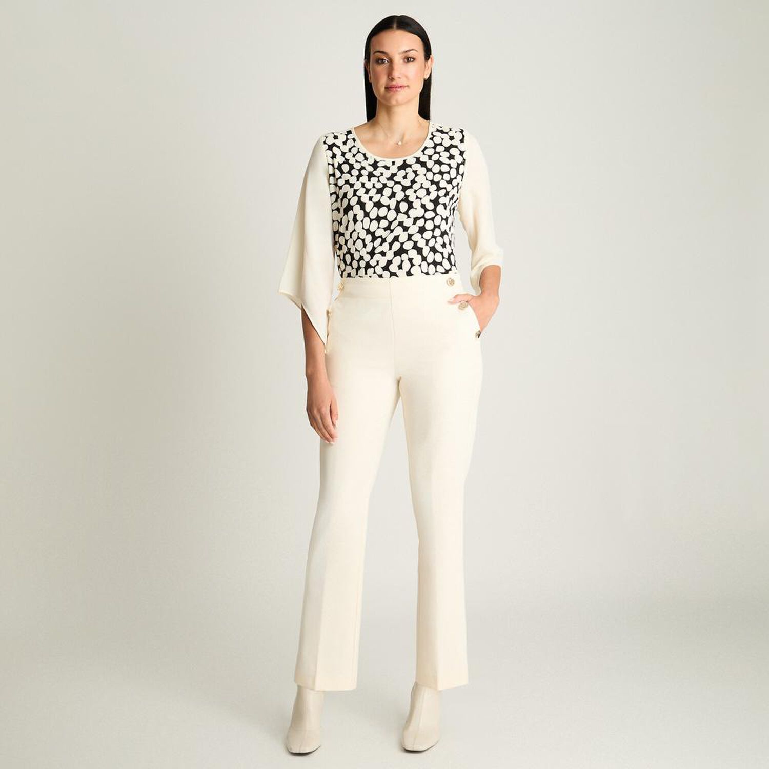 Pantalon Con El&aacute;stico En Cintura Tiro Alto Straight Mujer Lorenzo Di Pontti image number 1.0