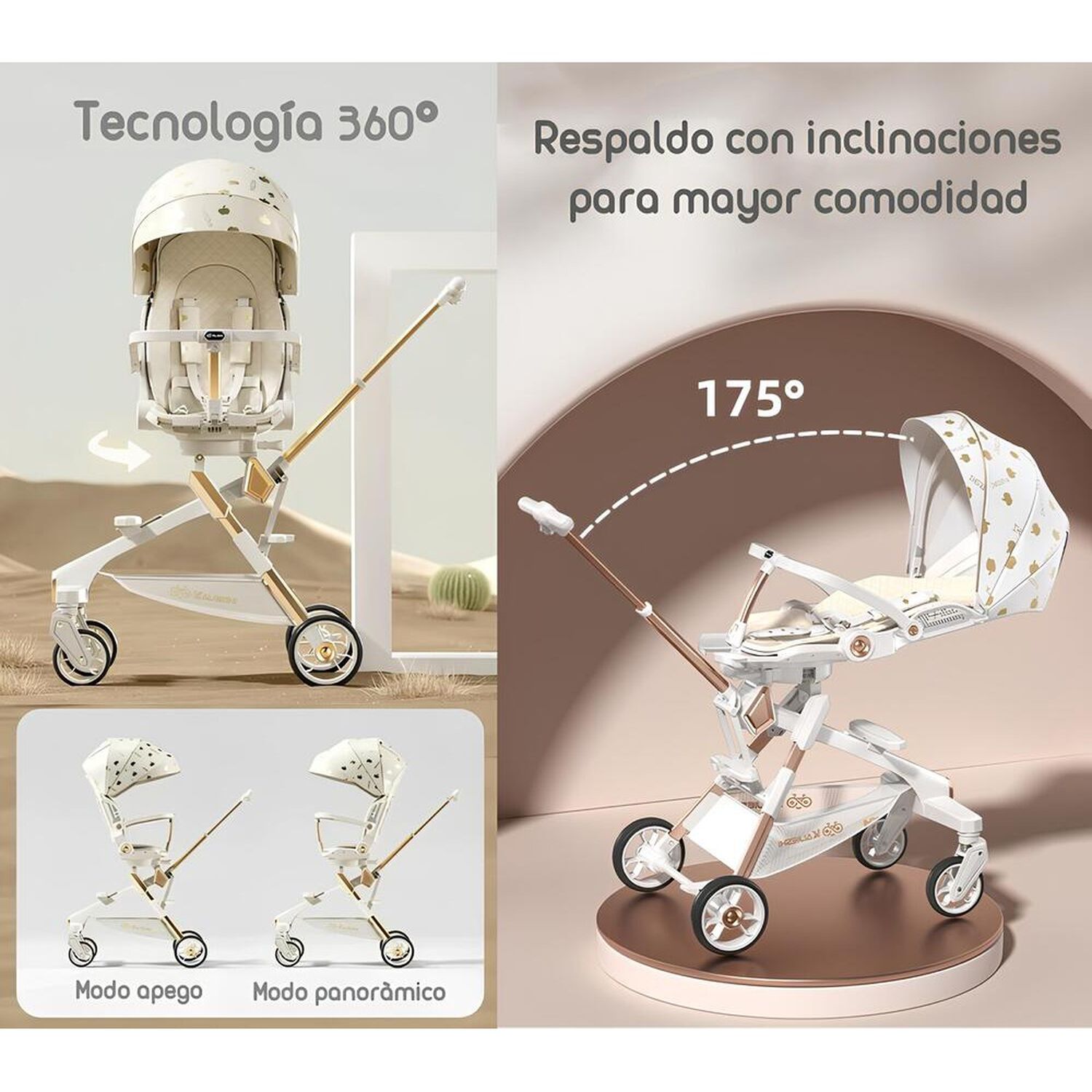 Coche De Paseo 360&deg; Con Mesita Lubabycas Blanco image number 2.0
