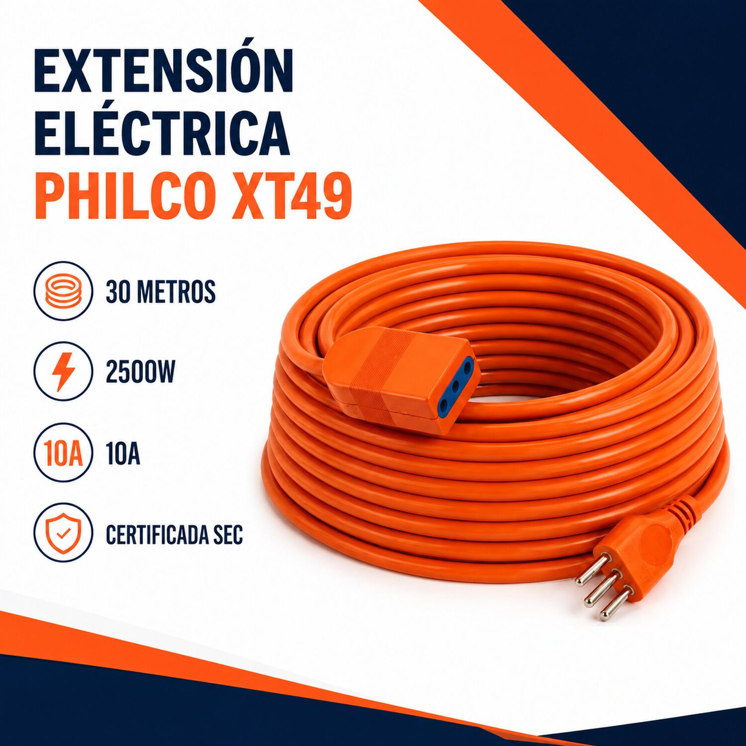 Extensi&oacute;n El&eacute;ctrica 30 Metros Sec Xt49 / 2500w / 10a Naranjo image number 5.0