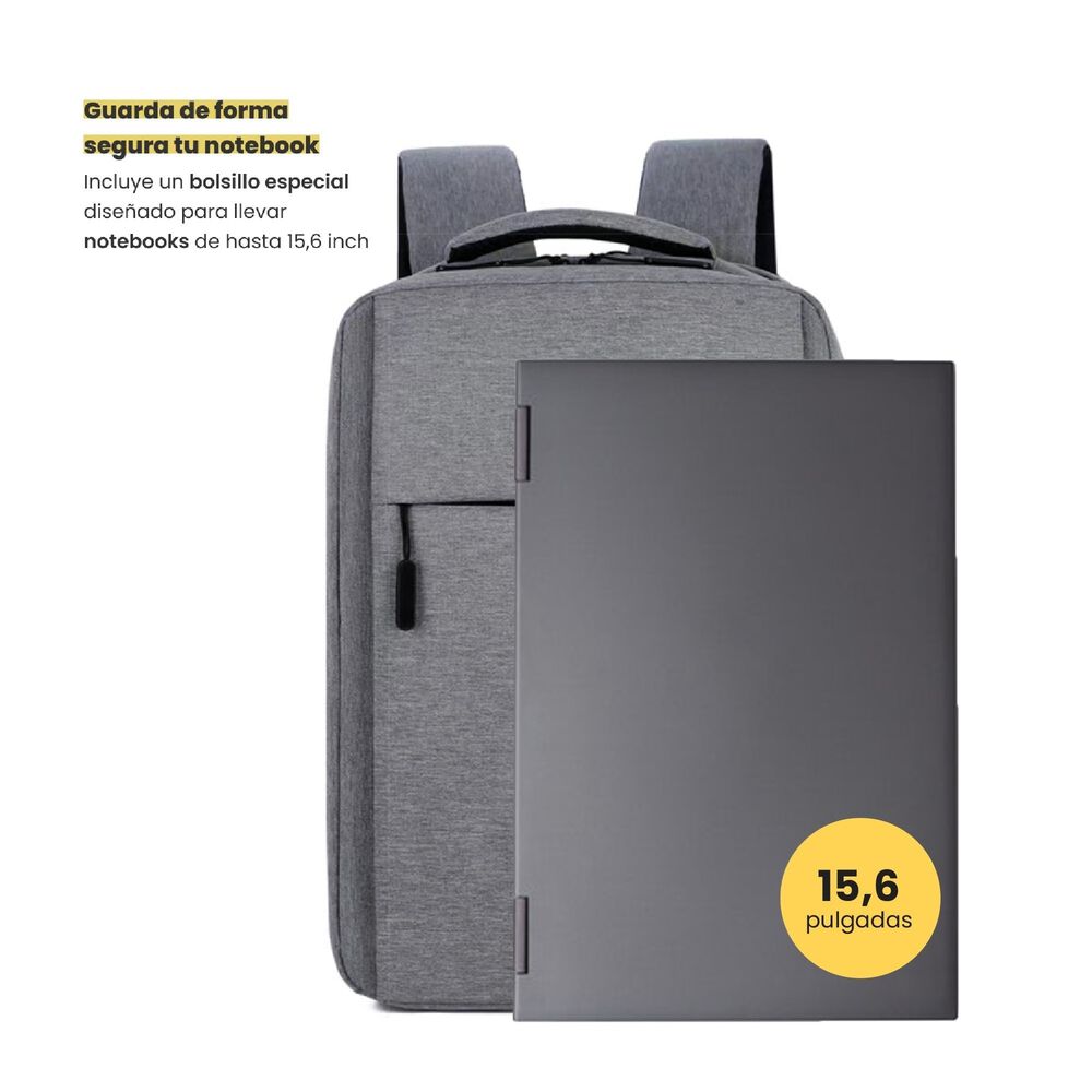 Mochila Para Notebook Con Puerto Usb 15" Gris Levo image number 3.0