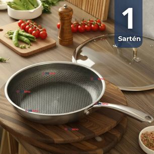 Sart&eacute;n Acero Inoxidable Antiadherente 28cm Para Cocinar Fre&iacute;r Saltear