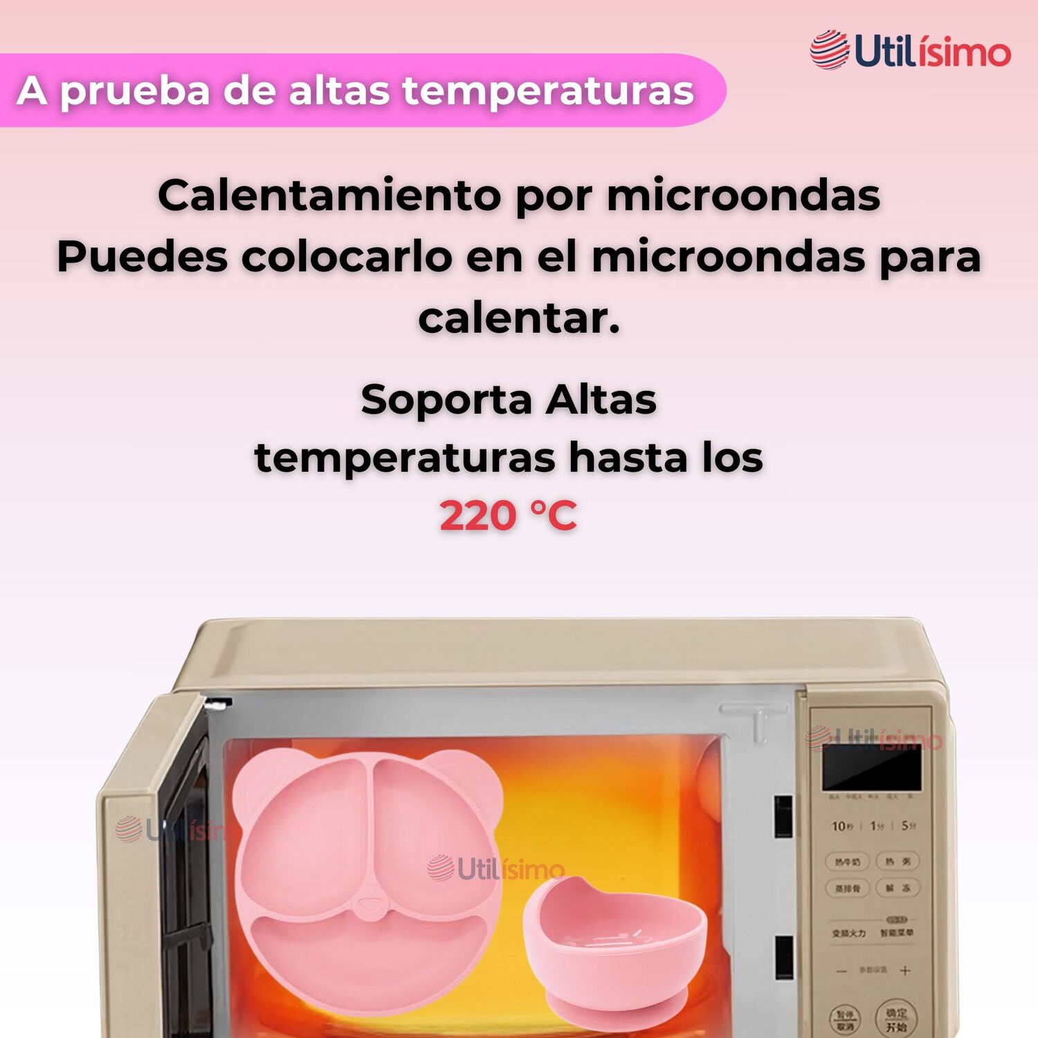 Set De Alimentaci&oacute;n Beb&eacute; Silicona De Oso 6 Piezas Libre Bpa Color Rosa Claro image number 3.0