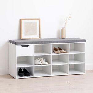 Banco Zapatero Blanco Con Coj&iacute;n Y 10 Compartimentos