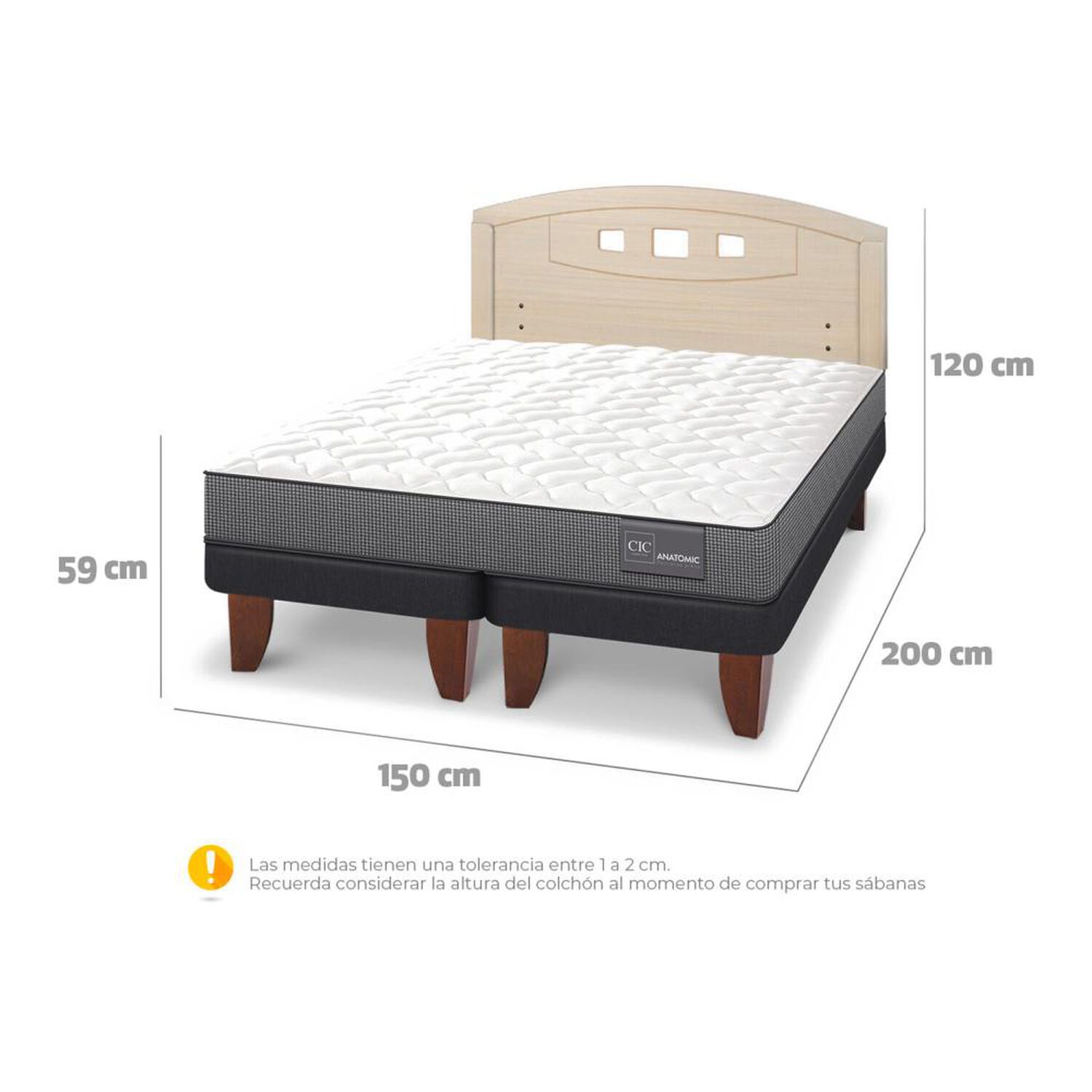 Cama Europea Cic Anatomic / 2 Plazas / Base Dividida + Respaldo image number 4.0