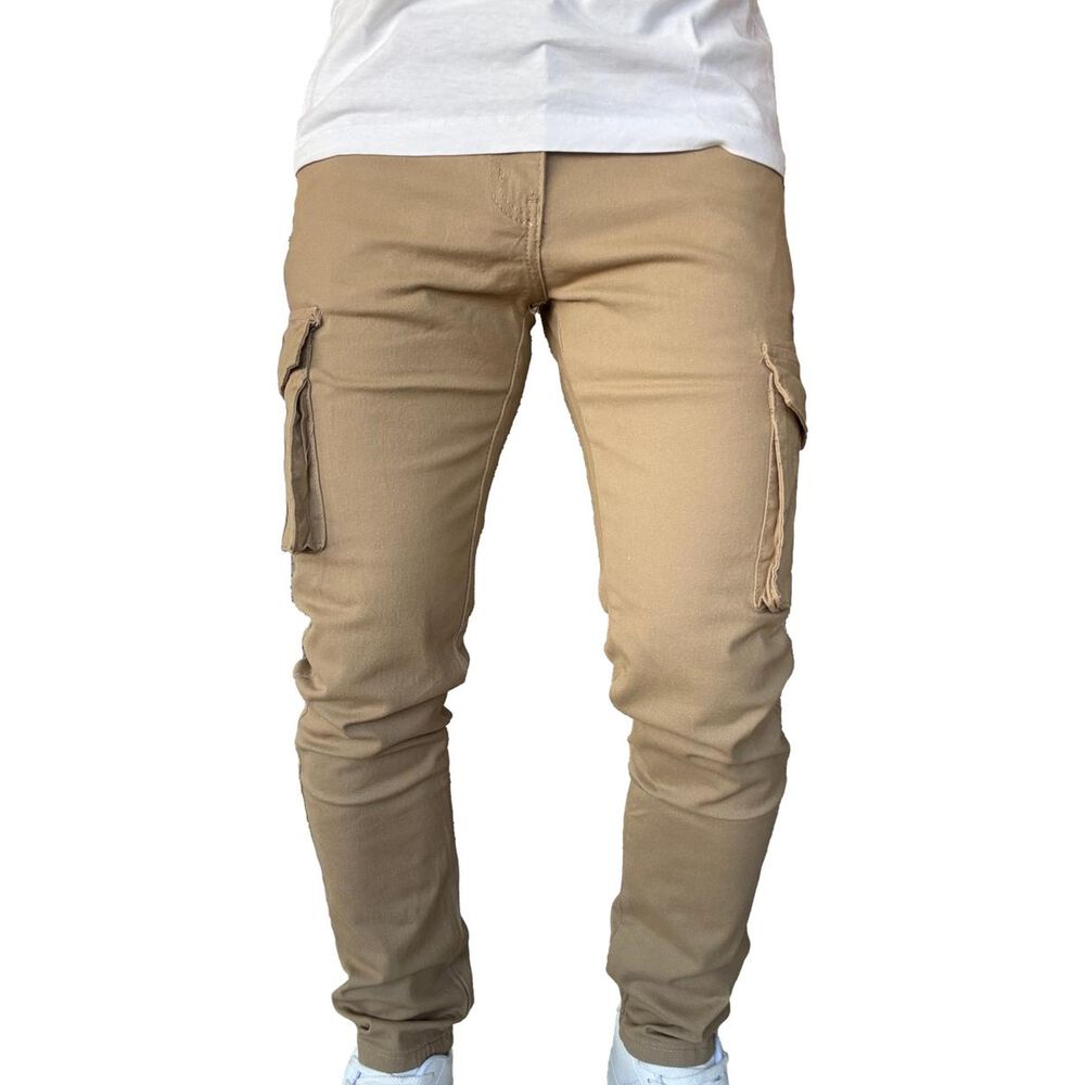 Pantal&oacute;n De Tela Cargo Slim Fit Mosaico Elasticado Caqui image number 5.0