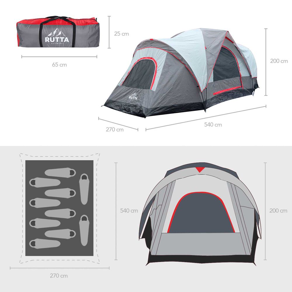 Carpa 10 Personas Camping Outdoor Gris image number 6.0