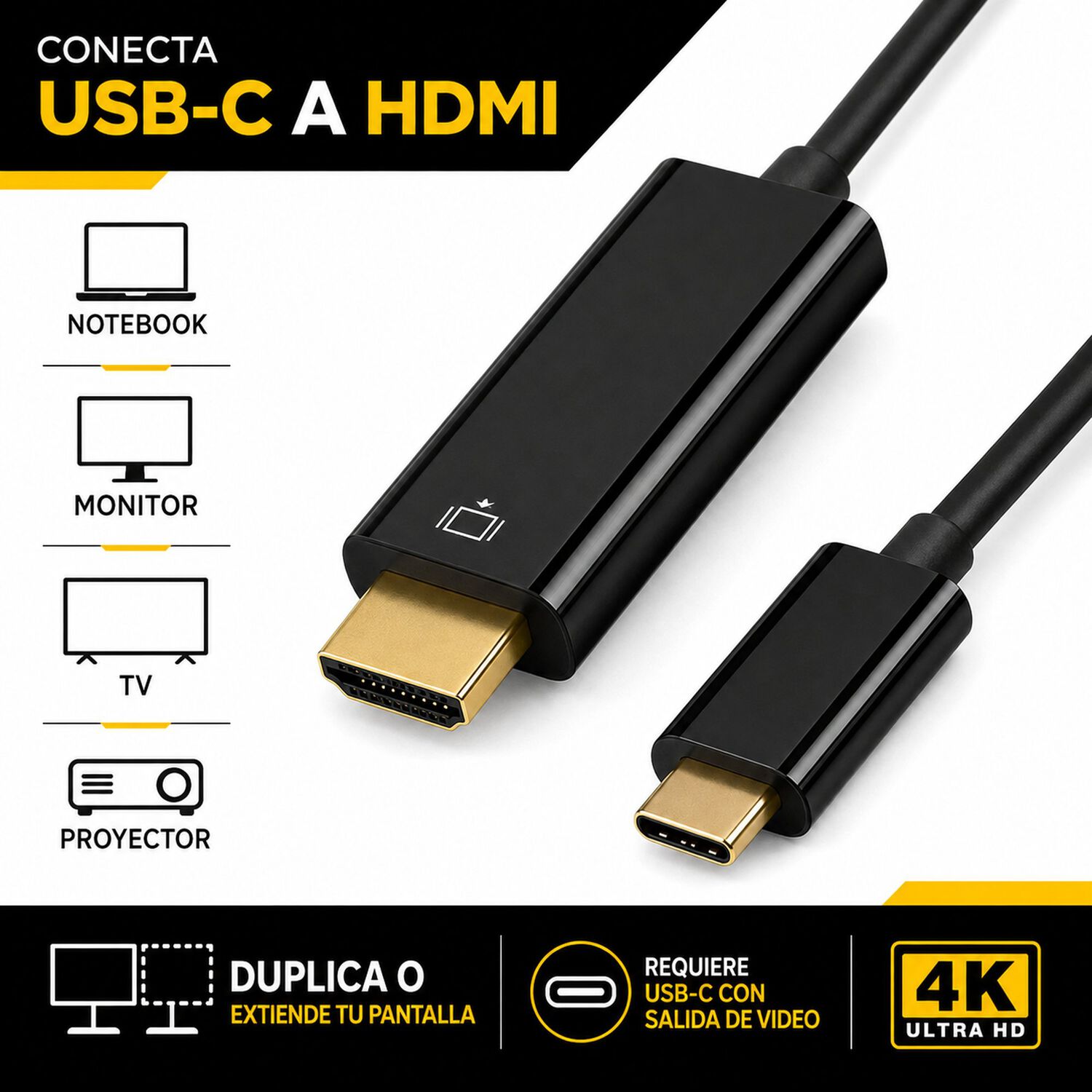 Cable Hdmi Type-c 4k Uhd 1.8m Tecmaster Tm-100539 High Speed image number 5.0