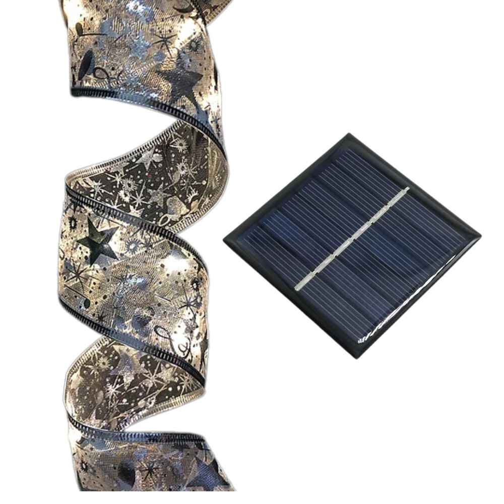Cinta De Navidad Plateada Solar Con Luces Led Calida 5m image number 1.0
