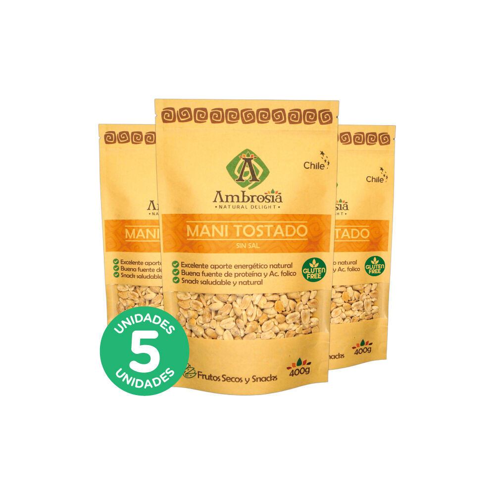 Pack 5, Snack Vegano Man&iacute; Tostado Sin Sal 400gr image number 0.0