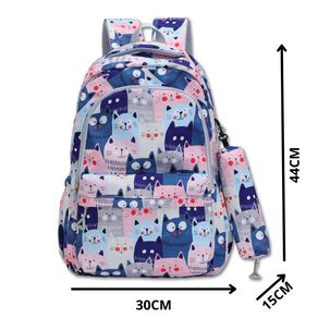 Mochila Escolar 44cm Dise&ntilde;o Estampado Blue Cats
