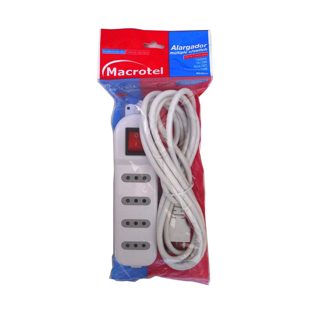 Alargador Zapatilla Con Switch 4 Posiciones 3 Metros Blanco image number 2.0