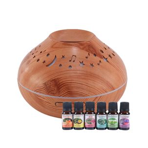 Pack Humidificador Cafe Luna Y Estrella + 6 Esencias Aromaticas