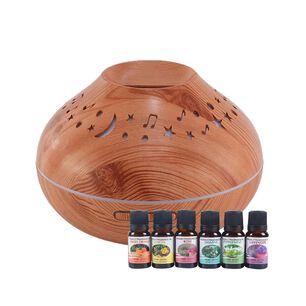 Pack Humidificador Cafe Luna Y Estrella + 6 Esencias Aromaticas