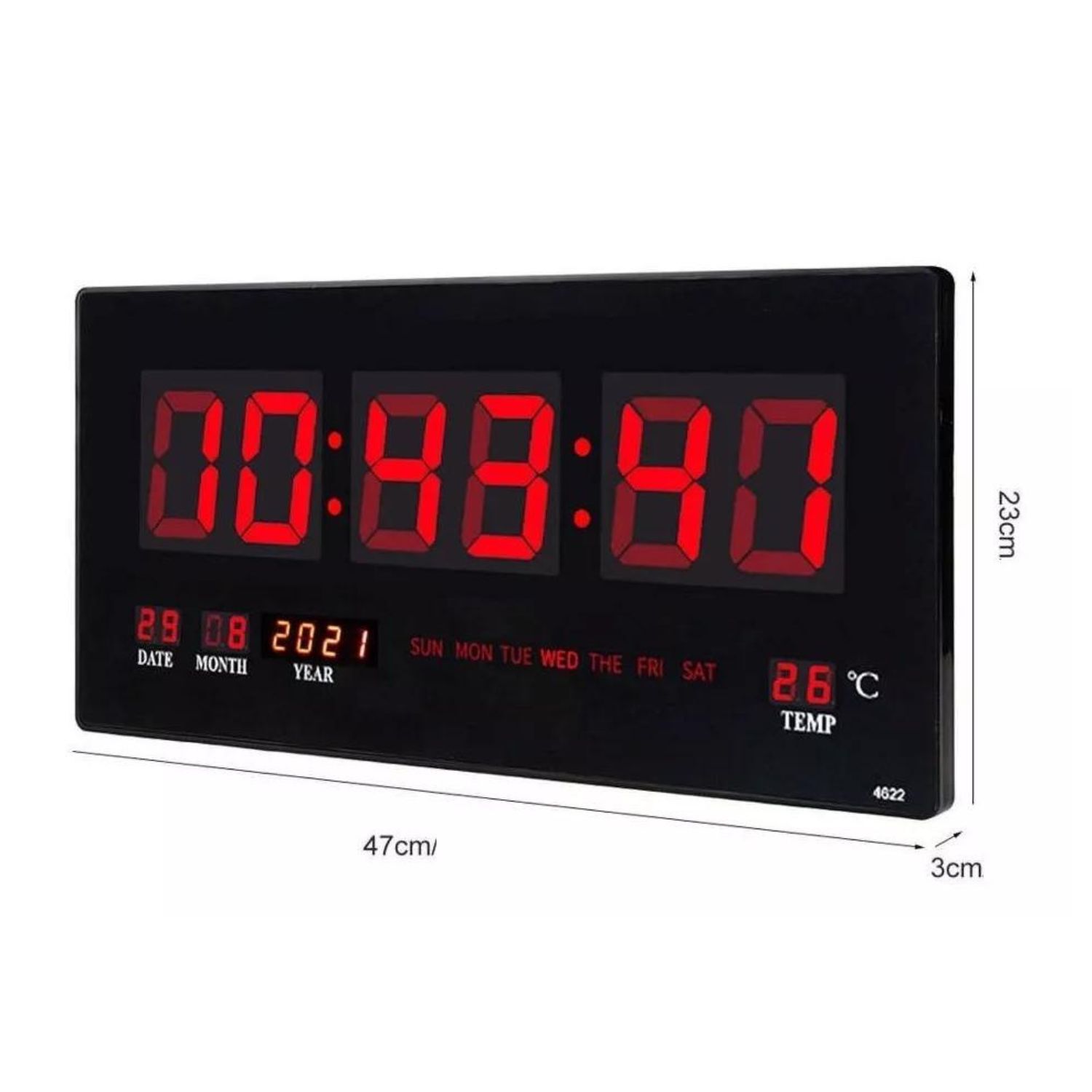 Reloj Digital Pared Luz Led Hora Fecha Temperatura 47x23cm image number 3.0