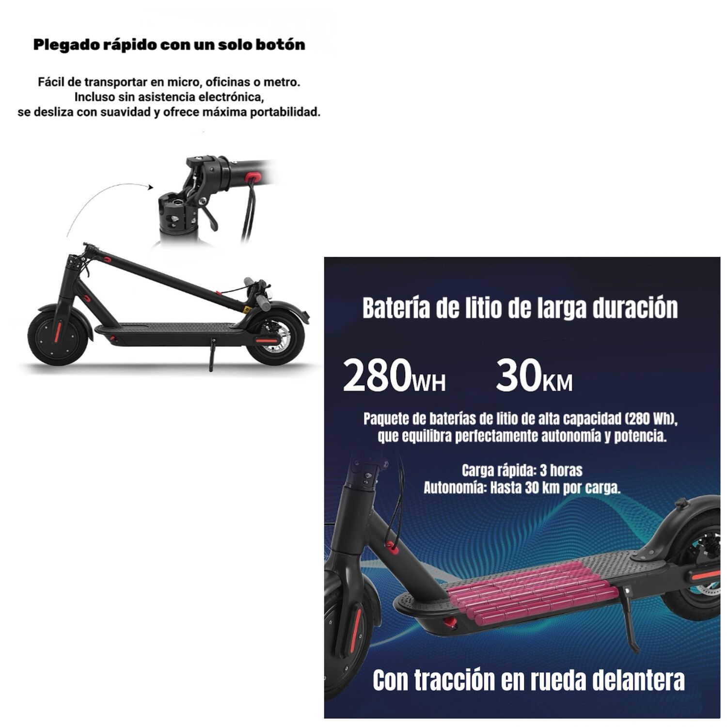 Scooter Adulto El&eacute;ctrico Con App Plegable 30km Negro Speed image number 3.0