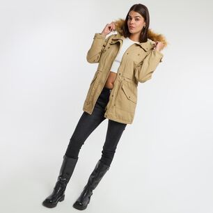 Chaqueta Regular Cuello Alto Con Capucha Con Piel Mujer Rolly Go