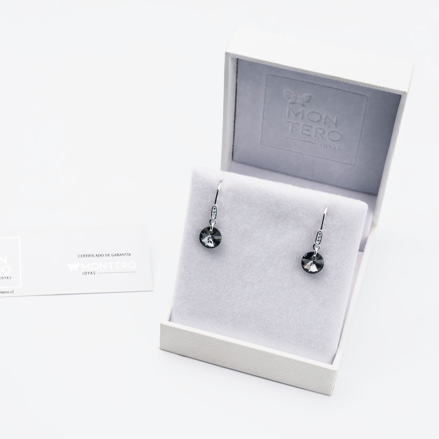Aros Punto De Luz Circon Plata 925 Y Cristales Genuinos Silver Night image number 2.0