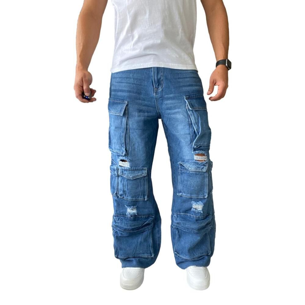 Jeans Diábolo Multicargo Rasgado Ancho Wide Leg Hombre image number 9.0
