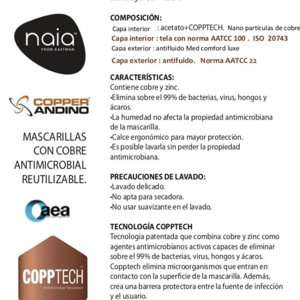 Mascarilla Facial Reutilizable De Cobre Gris Talla L image number 2.0