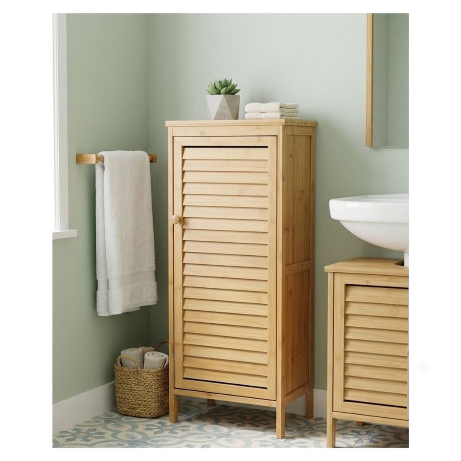Armario Ba&ntilde;o Bamb&uacute; Organizador De Suelo Con Puerta Madera image number 3.0