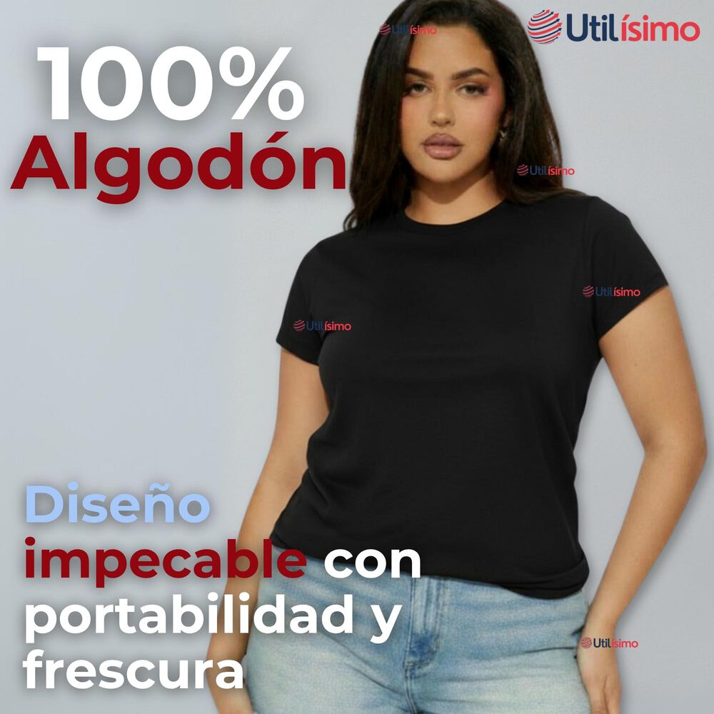 Polera Mujer 100% Algodon Manga Corta Basico Camiseta Negro image number 1.0