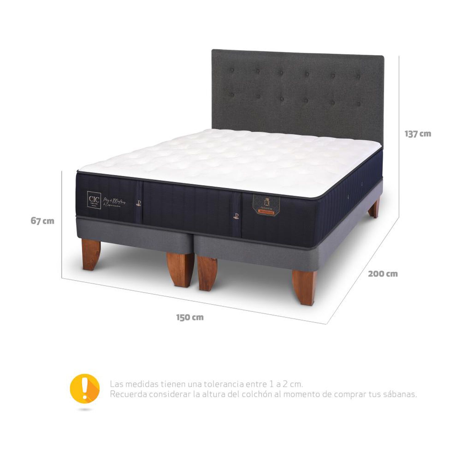 Cama Europea Cic Premium / 2 Plazas / Base Dividida + Respaldo image number 4.0